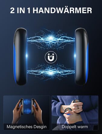 Електричні грілки для рук 2 шт., ультралегкі, перезаряджаються, портативні, 3 режими нагріву, до 24 годин, багаторазові USB грілки для рук для активного відпочинку взимку (блакитні)