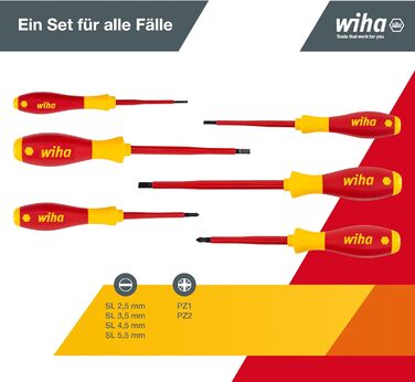Набір викруток Wiha SoftFinish електричних 6 шт. – Плаский, Pozidriv, для електриків, ізольовані, стандарт IEC 60900, ергономічна ручка, професійний інструмент
