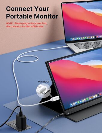 Кабель USB C до Mini HDMI JSAUX 3.3FT (1м), білий. Підтримка 4K@30Hz/2K@60Hz/1080P. Сумісний з портативним монітором, Steam Deck, ноутбуком, телефоном.