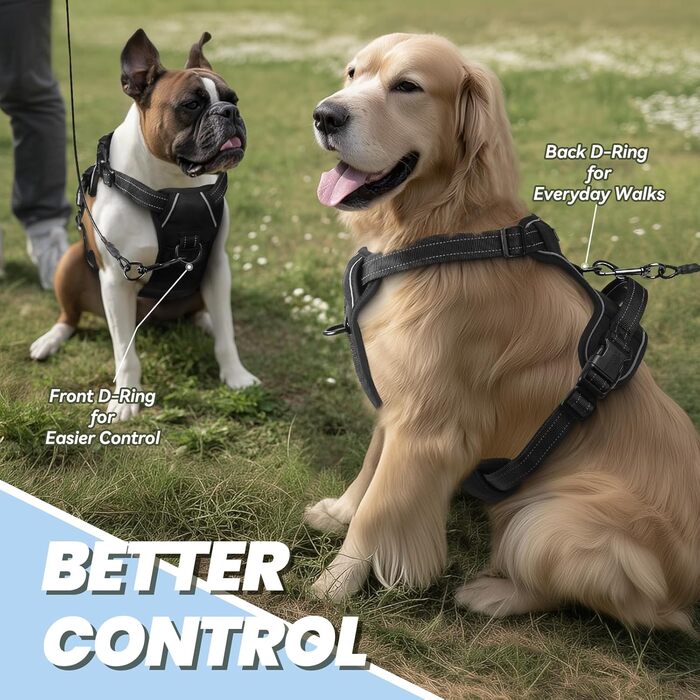 Шлейка для собак VIVAGLORY Easefit, анти-тяга, з ручкою, для тренувань та прогулянок, з м'якою підкладкою, не тягне, захист від вислизання, чорна, M (51-74 см обхват грудної клітки)