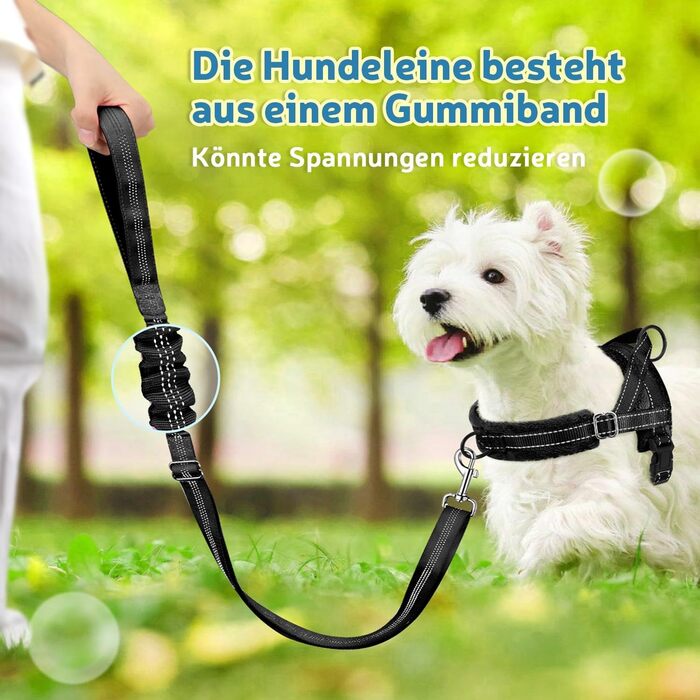 Шлейка для собак SlowTon з повідком, анти-тягнуча, регульована, світловідбиваюча, для цуценят, собак малих та середніх порід, чорна