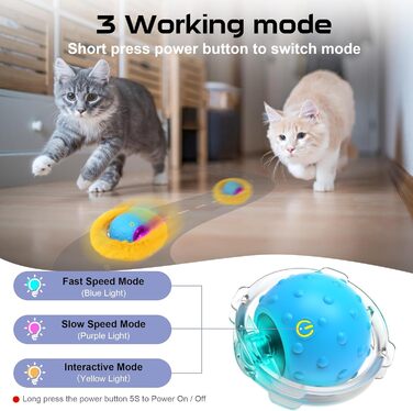 PUHOHUN Cat Toy Ball for Adult Cats Indoor | Interactive Automatic Cat Toy Ball | Fast Rolling - Motion-Activated Chirping | Mouse-Hunting Game (Brown)