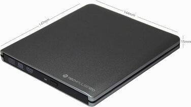 Зовнішній USB 3.0 DVD/CD привід-записувач techPulse120, портативний Slim Drive CDRW/DVDRW для ноутбука та ПК, алюміній, сірий