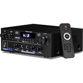 AK55 HiFi стерео підсилювач 2-канальний, 1000 Вт Bluetooth 5.3, 50+50 Вт, для 8-дюймових домашніх колонок, бас/требл, AUX, FM, мікрофон, USB