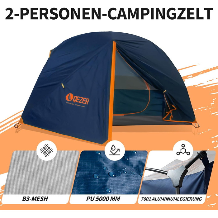 Намет кемпінговий купольний 1-2 особи Campingzelt водонепроникний, вітростійкий, для походів, кемпінгу та активного відпочинку (Синій)