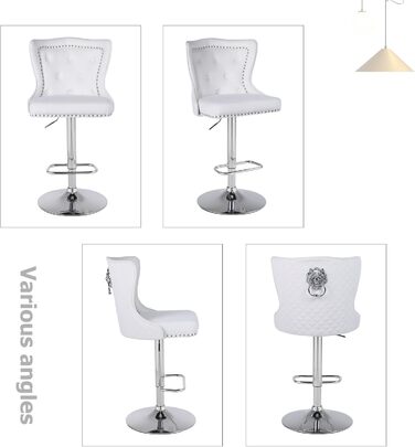 Modern Velvet Bar Stools 2-Pack - Adjustable Kitchen Counter Stools with Lion Paw Pulls - 360° Swivel, Black (White Option), 4-Pack Available
