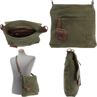 Сумка жіноча LE CONI крос-боді з натуральної замші / шкіри, зелено-коричнева, 29x29x6 см (LE3027-VL)