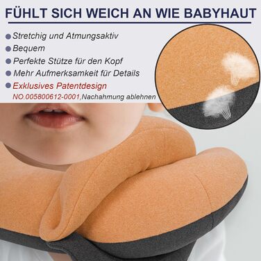 Подушка для шиї у подорожах Buyue, 360° обертання, для тривалих перельотів, комплект з маскою для сну та берушами (для дорослих, до 45 кг)