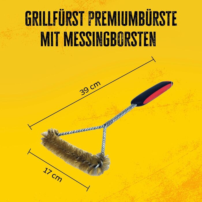 Grillfürst Premium Grill Brush for Cast Iron Grates with Brass Bristles, Cast Iron Care Spray, Special Scraper