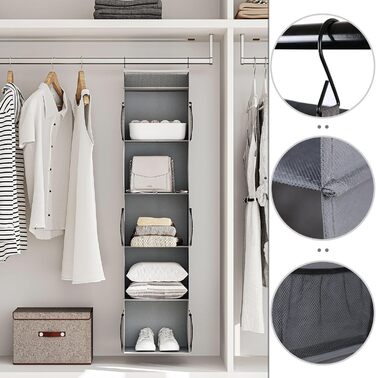 Організатор для шафи з сітчастими кишенями, 6 відділень, сірий, 30 x 30 x 130 см