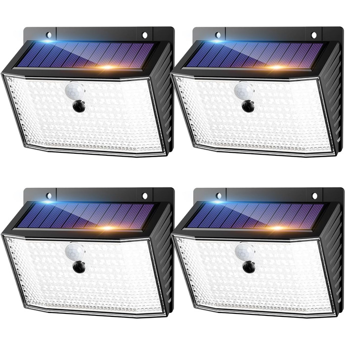 nipify Сонячна LED лампа з датчиком руху, 168 LED, 6 шт, IP65, 3 режими, тепле світло, для зовнішнього освітлення саду і стін