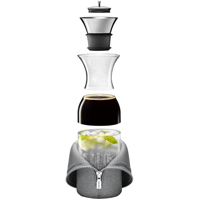 EVA SOLO | Refrigerator Carafe 1.0L | For Hot and Cold Beverages | Dishwasher-Safe Borosilicate Glass | Stainless Steel and Silicone Spout | Fits Most Refrigerator Doors