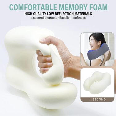 Подушка для шиї у вигляді їжачка, автомобільна/авіаційна, з memory foam, м'яка оксамитова обкладинка, для дорослих, для подорожей, кемпінгу, офісу та дому (Темно-синій)