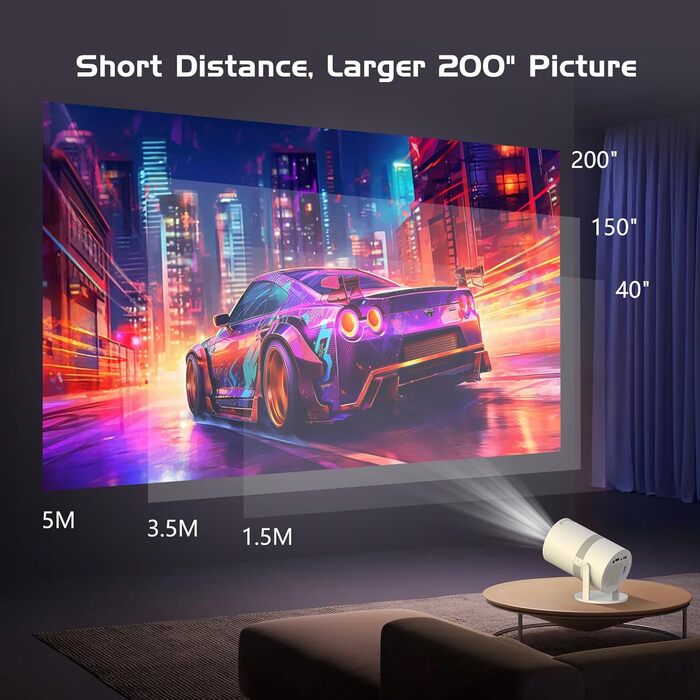 Міні проектор Beamer з автотрапецеїдною корекцією, Android OS, поворот 210°, WiFi 6, Bluetooth, 50% Zoom, Full HD 1080P для дому та на вулицю (сумісний з: смартфоном, Fire TV Stick, ноутбуком, HDMI, USB)