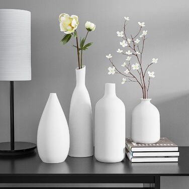 Ceramic Vase Set for Pampas Grass - 2pcs White, Modern Donut Design, Large & Medium - Home Decor for Tables, Shelves, Mantels, Living Room, Bedroom, Office, Wedding, Party, Gift