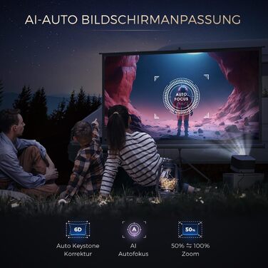 AURZEN Boom 3: 4K проєктор з автофокусом, HDR, WiFi6, Bluetooth, Dolby Audio. Підтримка 1080P Full HD, LED Smart проєктор для дому та на вулицю (чорний)