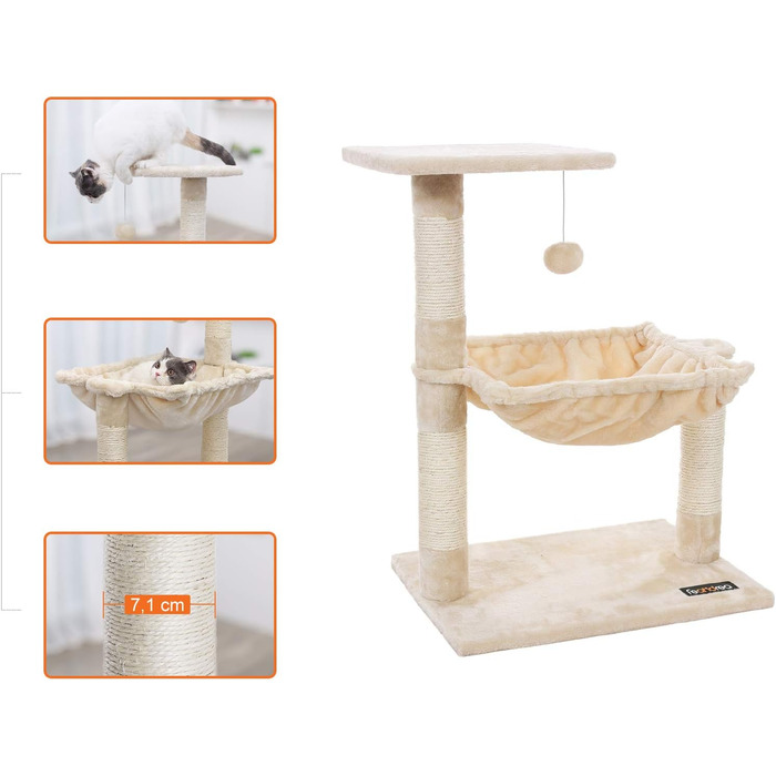 Feandrea Cat Tree Scratching Post with Lounger 70 cm PCT82M