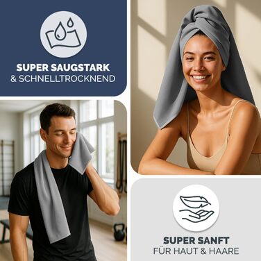 Рушник з мікрофібри Blumtal 120x60 см, легкий та надзвичайно вбираючий - швидковисихаючий рушник з мікрофібри - ідеальний для фітнесу, пляжу, спортзалу, подорожей (Сірий, набір 3 шт: 180 x 90 см + 2x 80 x 40 см)