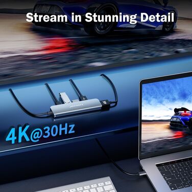 Док-станція USB-C хаб 3 Display-2025: 3 монітори, 2x HDMI 4K, VGA, Ethernet 1000M, 4 USB A 3.0/2.0, 100W PD, SD/TF, AUX 3.5mm, адаптер для Windows/Mac/Dell/HP