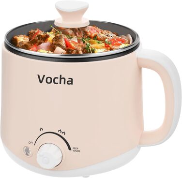 Електричний мультигарячий горщик Vocha 1.6 л з антипригарним покриттям, функцією підтримки тепла, портативний рисоварка, міні-мультиварка для макаронів, супу, яєць, овочів, м'яса (бежевий)