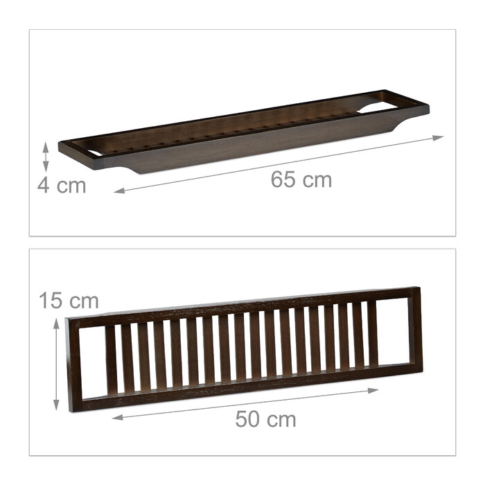 Relaxdays Bathtub Shelf Bamboo Brown Lacquered