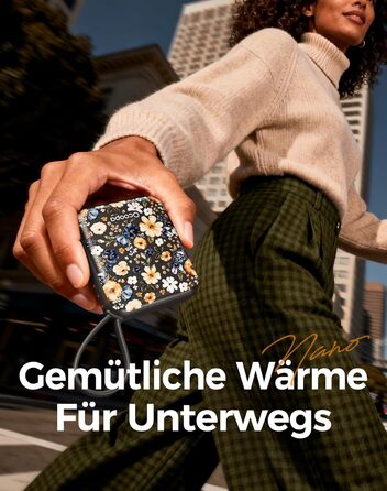 Електричні грілки для рук Ocoopa 2 шт. з акумулятором 4000mAh, USB, 3 режими нагріву до 52°C, для жінок, зимові подарунки, для катання на лижах, подорожей та активного відпочинку, UT5 Nano Wiesengeflüster (Ocoopa x Künstleredition)