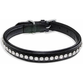 Ошийник для собак Monkimau з натуральної шкіри, чорний, з кристалами, регульований (20 мм x 50 см)