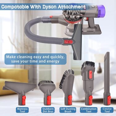 Гнучкий подовжувач-адаптер та плоска щілинна насадка для пилососа Dyson V7/V8/V10/V11/V15, аксесуари для прибирання кутів і щілин