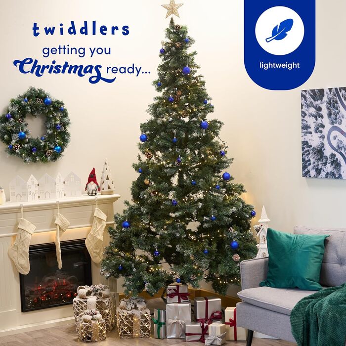 50 прикрас для ялинки Twiddlers – блакитні, різні розміри та покриття (6см, 4см, 3см)