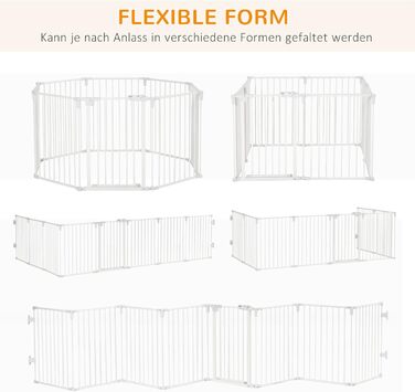 PawHut вольєр для цуценят/маленьких собак, захисний бар'єр з дверцятами, гнучкий, 8 панелей (60 x 76 см), білий