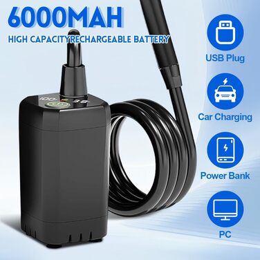 Портативний душ для кемпінгу Yuragim 6000mAh: вуличний душ для саду, подорожей, миття авто та тварин (Чорний)