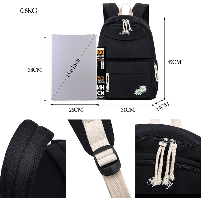 Чорний рюкзак FANDARE для школи, подорожей, універу та повсякденного використання (для хлопців та дівчат, підлітки)
