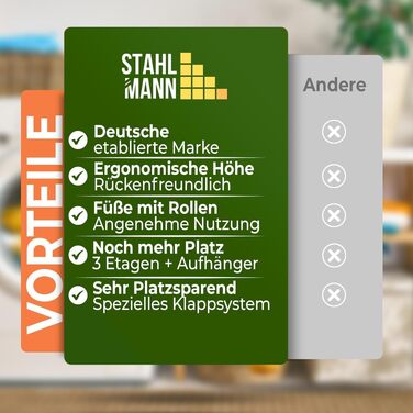 Вертикальна сушарка для білизни STAHLMANN® на 3 яруси, чорна, 30 м сушальної поверхні, складана, на колесах