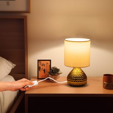 Лампа настільна Aigostar керамічна, вінтажна з абажуром з тканини, патрон E14, max.40W, сучасна, нічник для спальні, вітальні, офісу (без лампочки) - H235mm, золото - H23.5cm