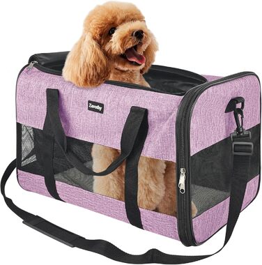 Транспортна сумка для котів та собак Zavothy, дихаюча та легка, з регульованим плечовим ременем, знімний м'який матрац (фіолетовий, L)