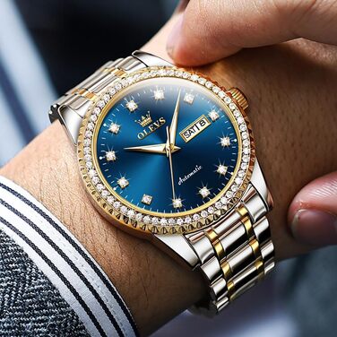 Чоловічий механічний годинник OLEVS зі скелетоном, автоматичний водонепроникний годинник (7003-silber, Goldblau)