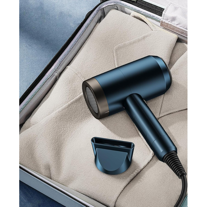 Іонізатор для волосся Föhn, 1800W, з насадкою-дифузором, 3 режими температури, безліч налаштувань швидкості, портативний фен (блакитний)