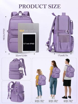 Шкільний рюкзак FIORETTO для підлітків та дівчат: 25L, водонепроникний, з відділенням для ноутбука 15.6