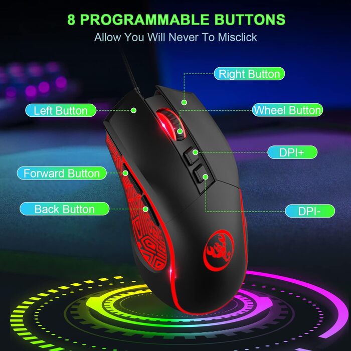 Ігрова комбінація клавіатури та миші XINMENG з RGB-підсвічуванням, миспад, 3600 DPI, серія Panda, для PS4/Windows/PC/Mac/Laptop, чорний