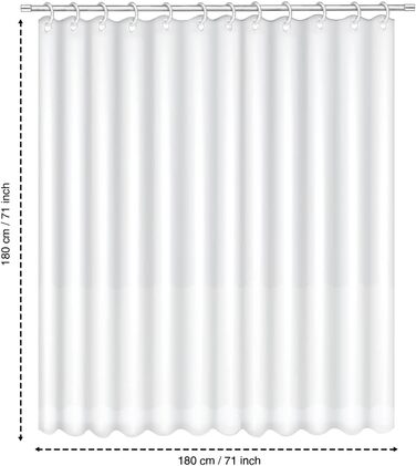 Шторка для душу ANSIO 180x180 см, біла, антигрибкова, з кільцями, 100% поліестер