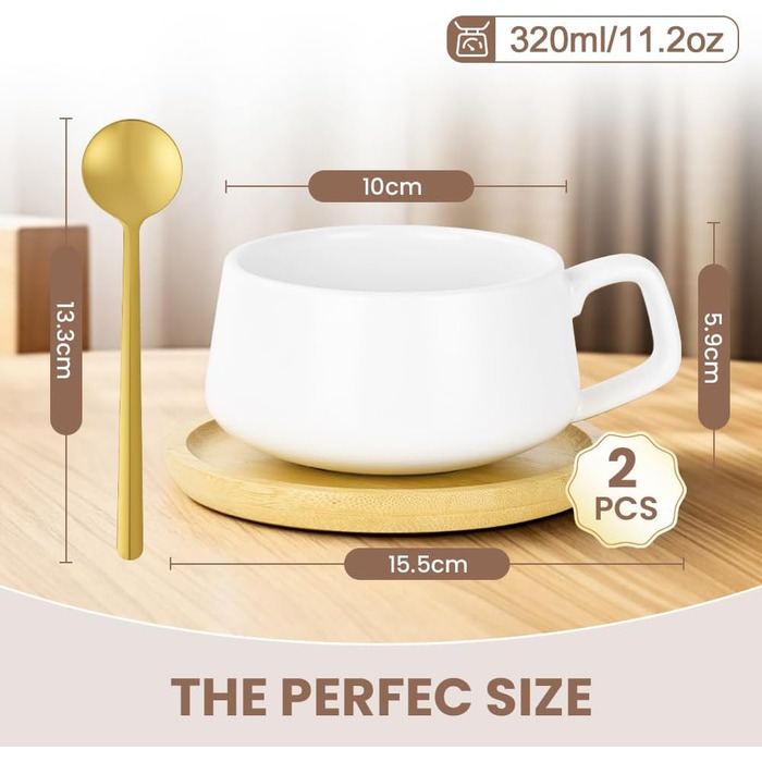 Набір кавових чашок капучіно з блюдцем, 4 шт. (320 мл) з кераміки, чорний колір