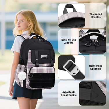 Шкільний рюкзак для дівчаток 1-5 клас, 2025. Ергономічний рюкзак для дітей з нагрудним ременем, водонепроникний, 27L, чорний. Kawaii дизайн.