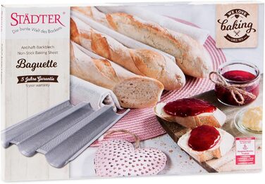 Baker's Sheet - Baguette Baking Sheet - 37 x 24 cm - for 3 Baguettes, H 2.5 cm - High-quality Non-Stick Coating