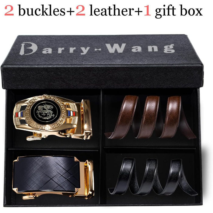 Чоловічий шкіряний ремінь Barry Wang чорного кольору з автоматичною пряжкою (3 варіанти), регульований бізнес-пояс, довжина 130 см, у подарунковій коробці