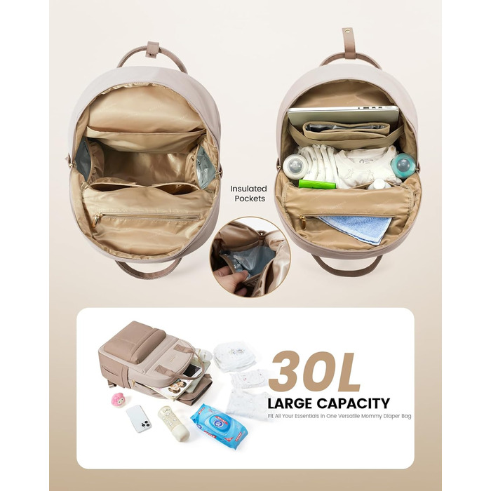 Рюкзак-переноска LOVEVOOK для мами та тата: рюкзак-діаперний мішок з пеленальною підкладкою, ремені для дитячої коляски, великий, для пологового будинку, бежевий хакі (M)