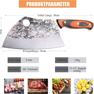 Турецьке м'ясницьке ніж Kitory 18 см: для м'яса та кісток, з ергономічною ручкою Pakkawood, модель HS09DE