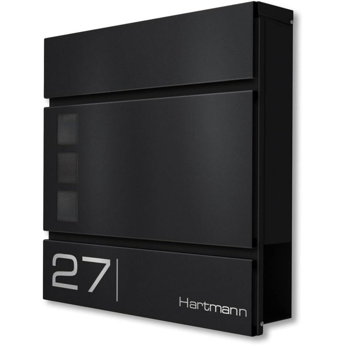 Поштова скринька Metzler Cube антрацит RAL 7016 з лазерним гравіруванням адреси та номера будинку, з відділенням для газет, вікном. Розмір 37x37x10.5 см