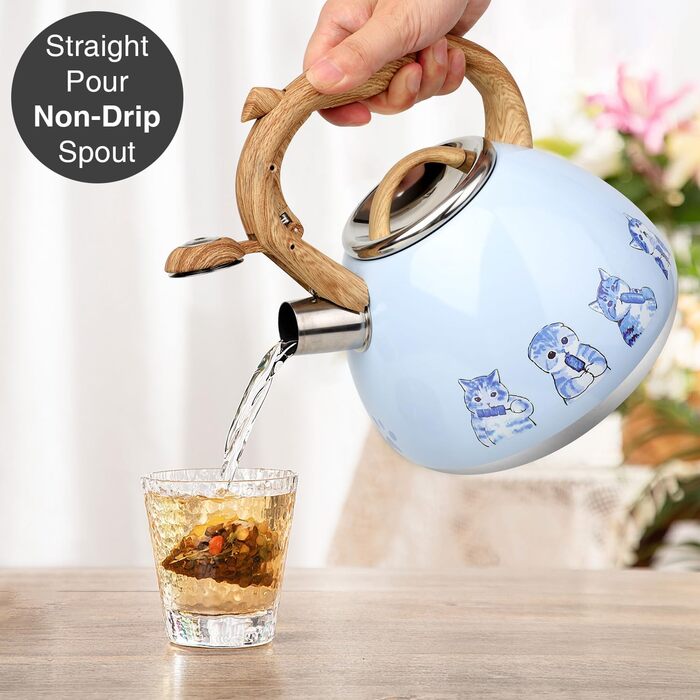 Чайник-свисток Toptier з дерев'яним ручками, гучний свисток, нержавіюча сталь, чайник для плити, індукція, дизайн 