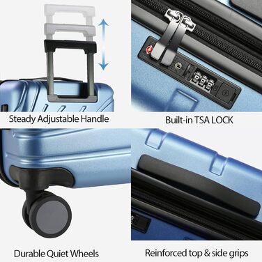 Ванкеан: Валіза ручної поклажі з обертовими колесами та TSA-замком, розширювана, жорстка, 20 дюймів, блакитна