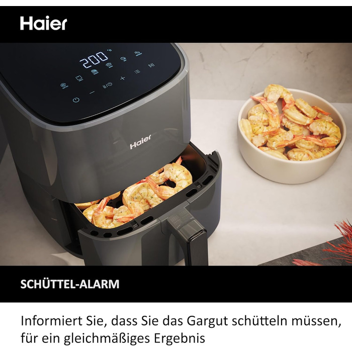 Фритюрниця Haier з LED-дисплеєм, 6 програм, 5л, 1500W, без олії, для 4 осіб, HAF5P